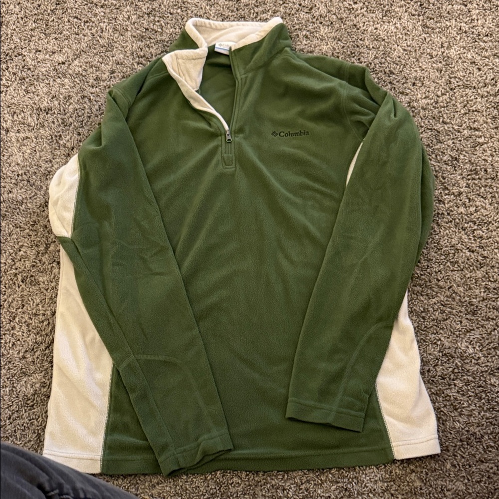 Columbia Forest Green and Cream Fleece Pullover